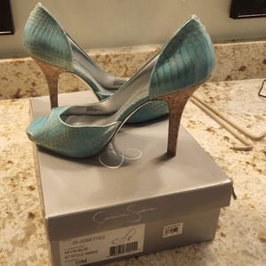 Jessica Simpson Neon Blue metallic gold